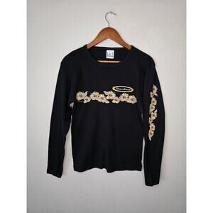 2000s Vintage Large Steamboat Flower Graphic Colorado Black Long Sleeve Y2K